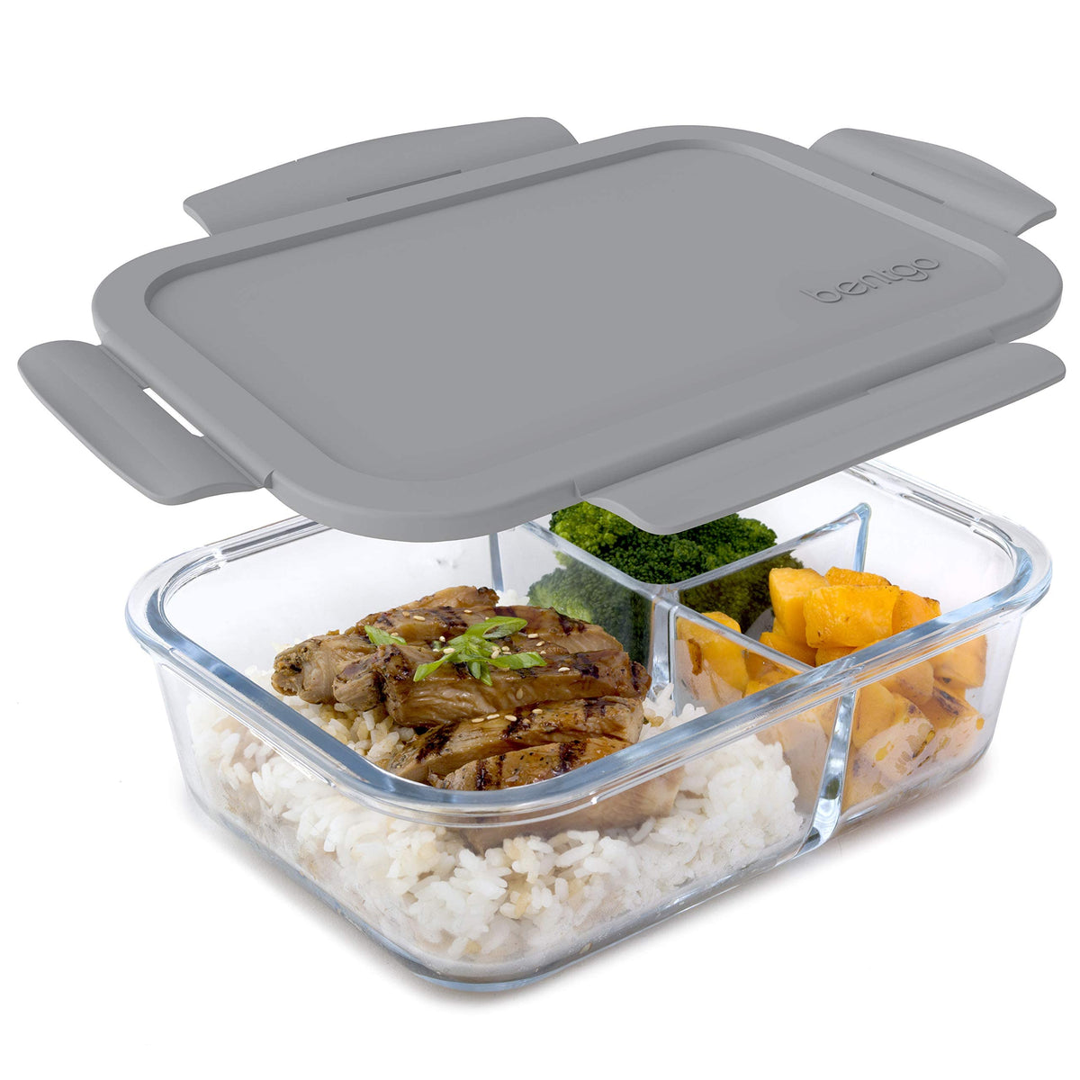 Bentgo Glass Lunch Box lid with airtight seal for spill-free transport.