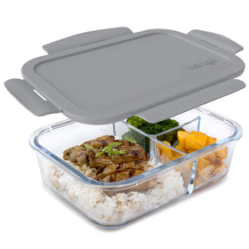 Bentgo Glass Lunch Box lid with airtight seal for spill-free transport.