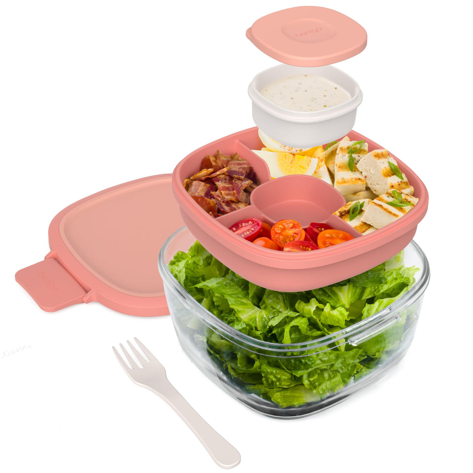 Bentgo Glass Salad Container with 7.6 cup capacity ideal for meal prep.