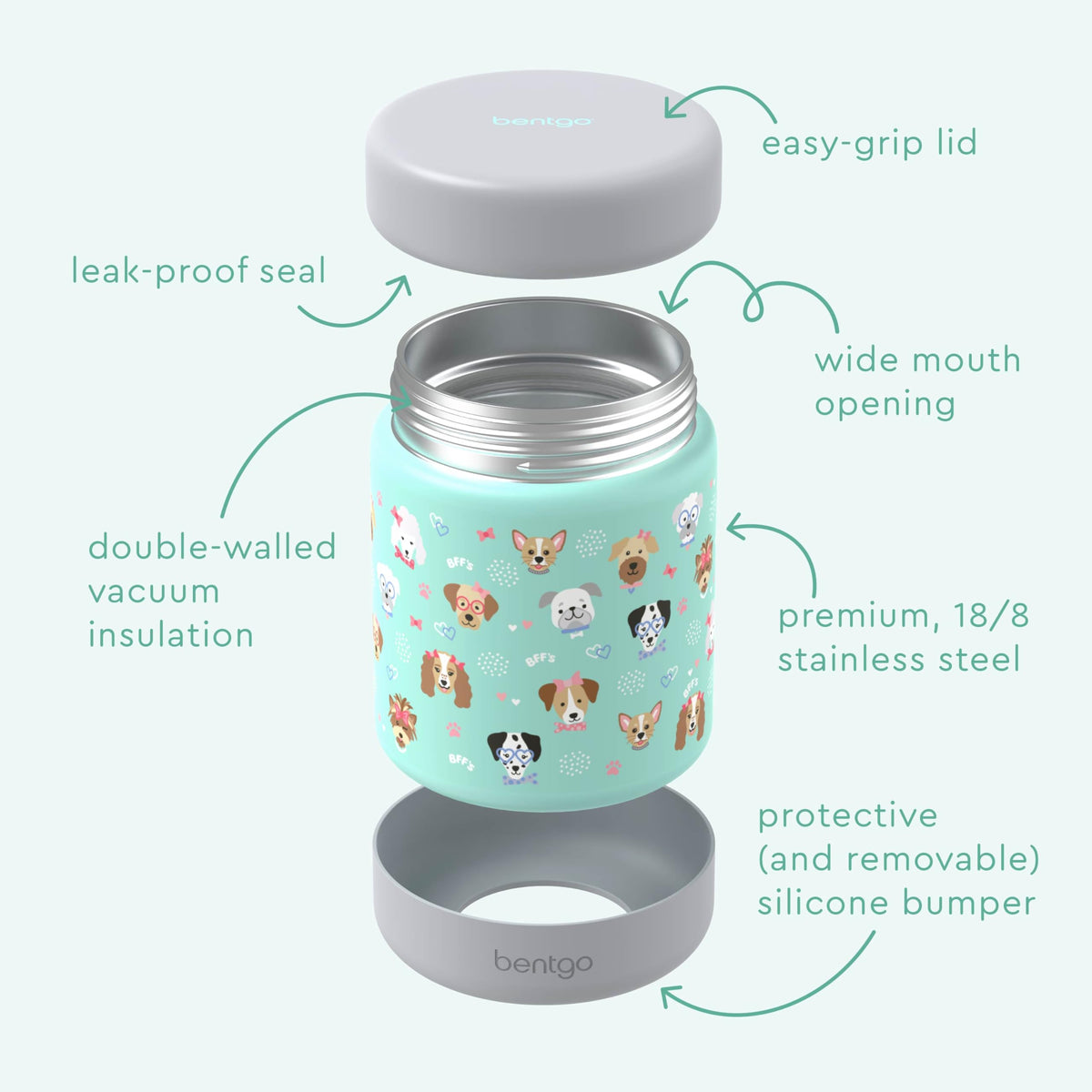 Bentgo Kids 11oz jar features an easy-open lid for little hands