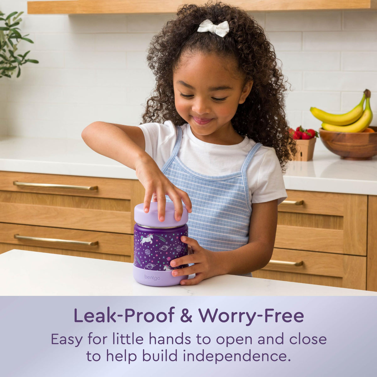 Bentgo Kids double insulated jar preserves hot or cold meals.