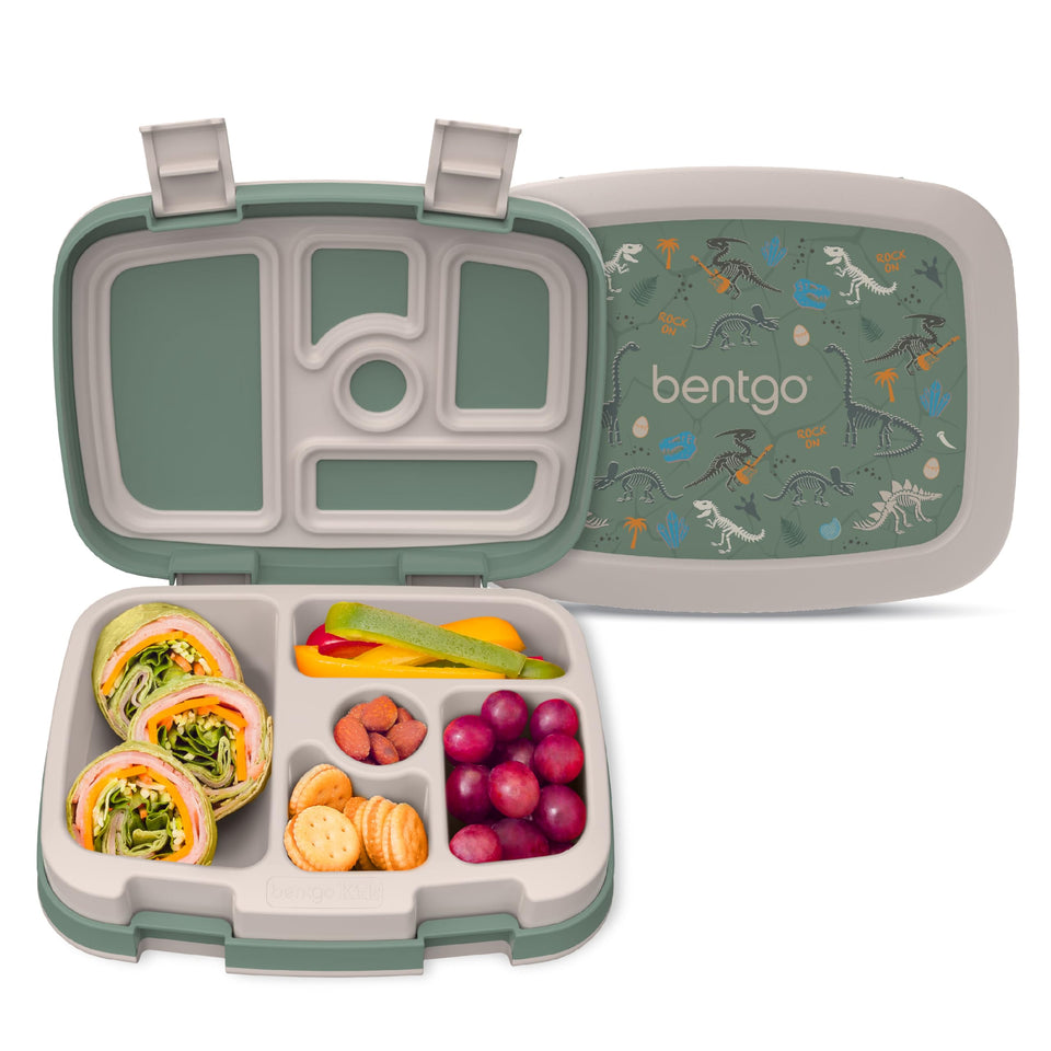 Bentgo Kids Prints leak-proof lid for mess-free school lunches.