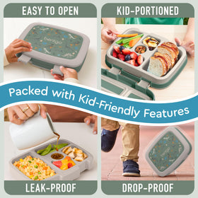 Bentgo Kids Prints microwave-safe removable tray for quick reheats.