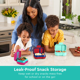 Bentgo Kids Snack leak-proof seal keeps fruits and crackers fresh on the go.
