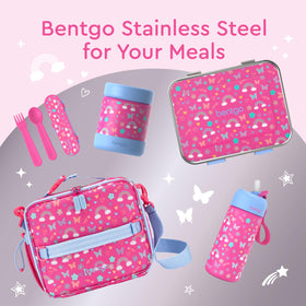 Bentgo Kids rainbow-butterflies design adds cheerful style to lunchtime.