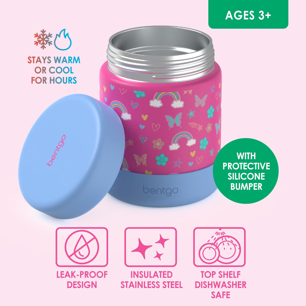 Bentgo Kids jar features removable silicone bumper for surface protection during transport.