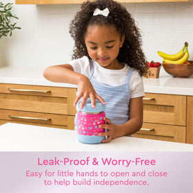 Bentgo Kids stainless steel jar highlights thermal insulation for hot or cold meals.