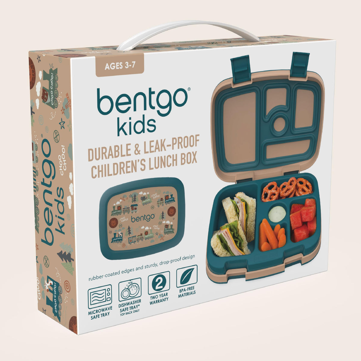 Bentgo Kids trains prints lunch box made with BPA-free, safe materials.