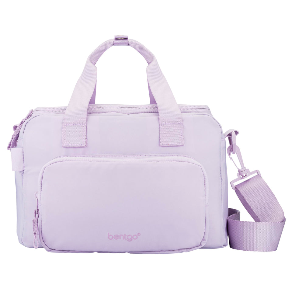 Bentgo Lavender lunch bag exterior highlighting spacious capacity for two lunch boxes