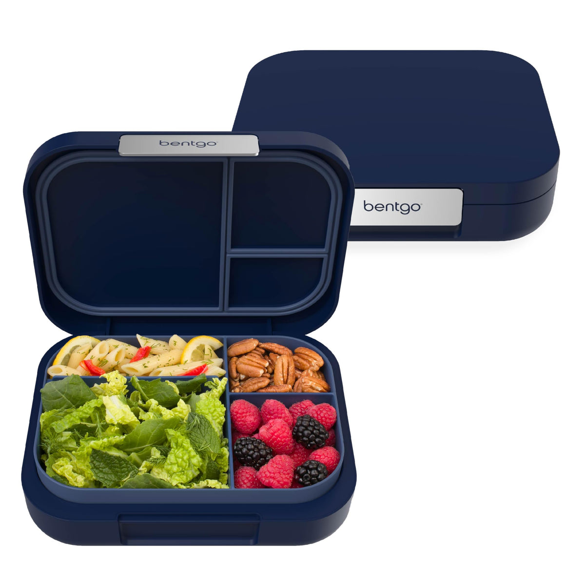 Bentgo Modern front view in navy showing durable, portable lunch box design.