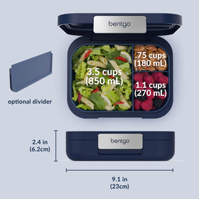 Two-tone matte shell and locking clips on Bentgo Modern secure on-the-go lunches.