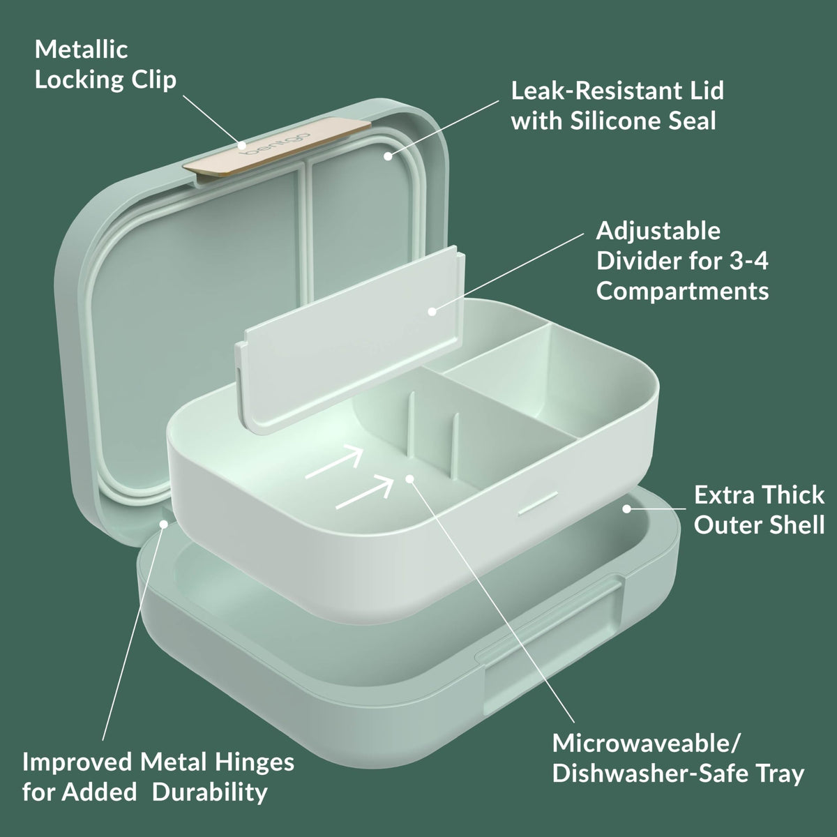 Bentgo Modern locking clips provide secure closure for on-the-go trips.