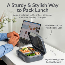 Bentgo Modern with leak-resistant lid keeps foods secure during commutes.