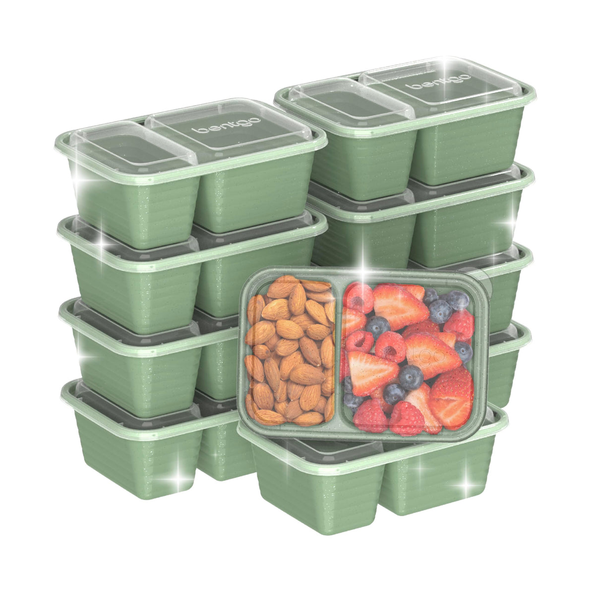 Bentgo Prep Basil Glitter 2-compartment snack containers keep meals fresh on the go.
