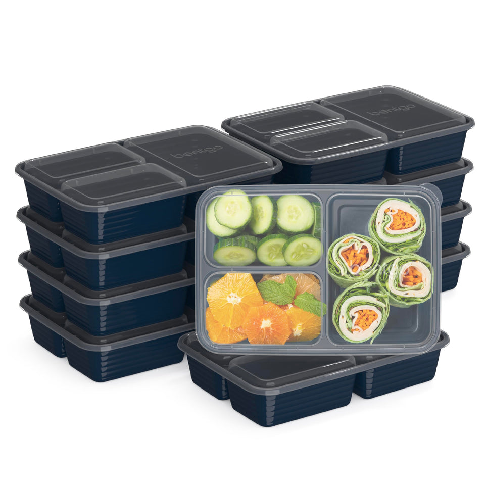 Bentgo Prep 20-piece set with three-compartment trays for organized meals on the go.