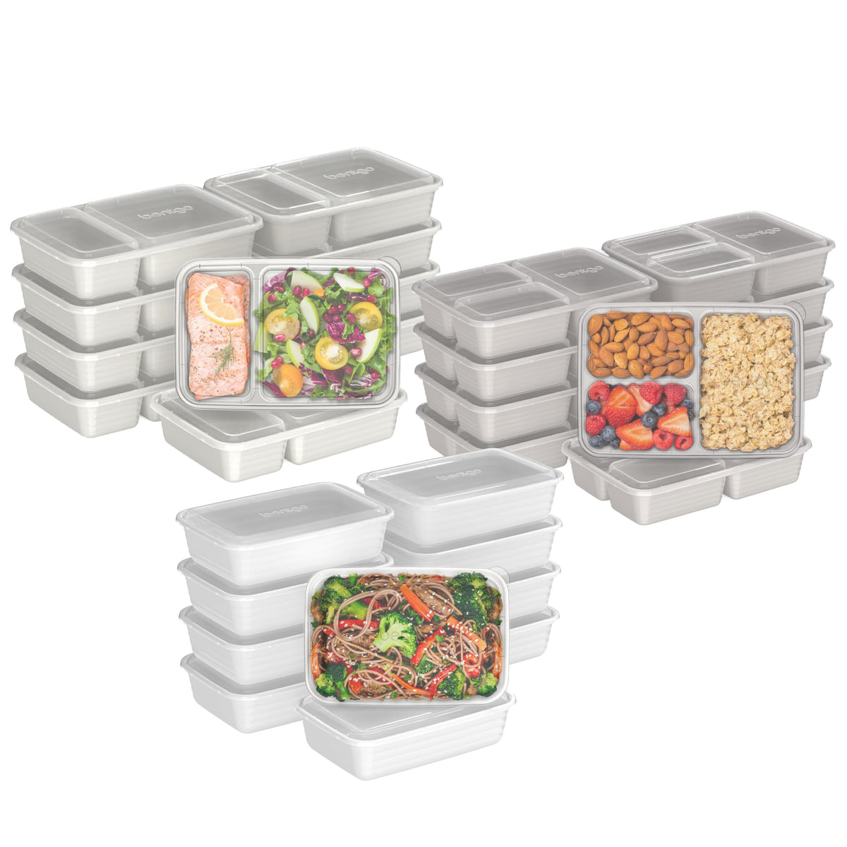 Bentgo Prep 60-piece kit front view with fitted lids for organized meals.