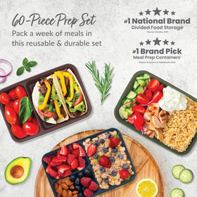Bentgo Prep 60-piece kit two-compartment trays for balanced meals.
