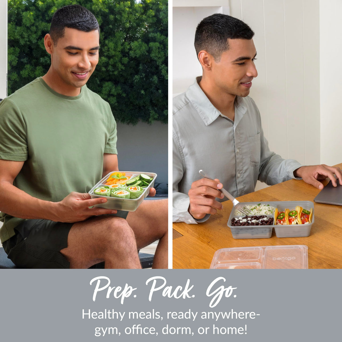 Bentgo Prep clear, stackable lids keep foods fresh and easy to identify.