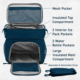 Bentgo Prep Deluxe insulated lunch bag interior layout includes multiple pockets for utensils