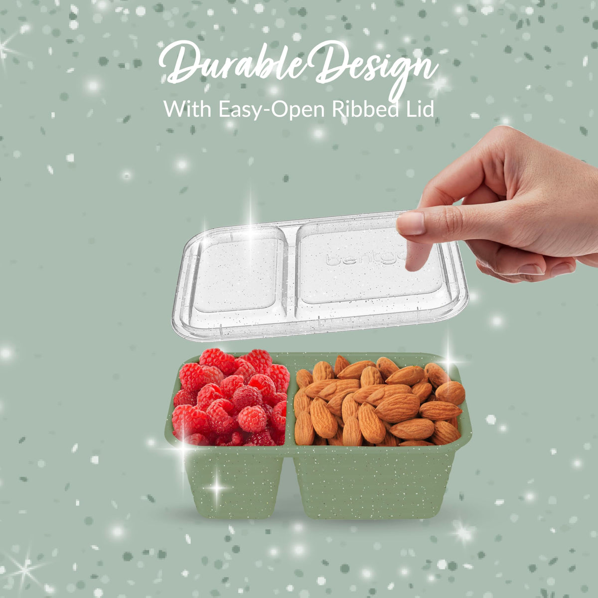 Bentgo Prep Basil Glitter dishwasher-safe containers for easy cleaning.