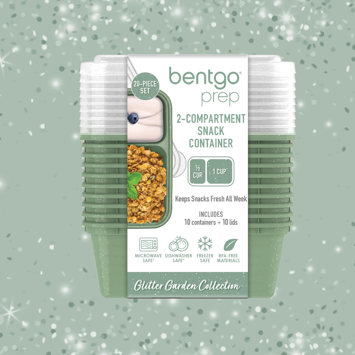 Bentgo Prep Basil Glitter durable reusable snack containers reduce waste.