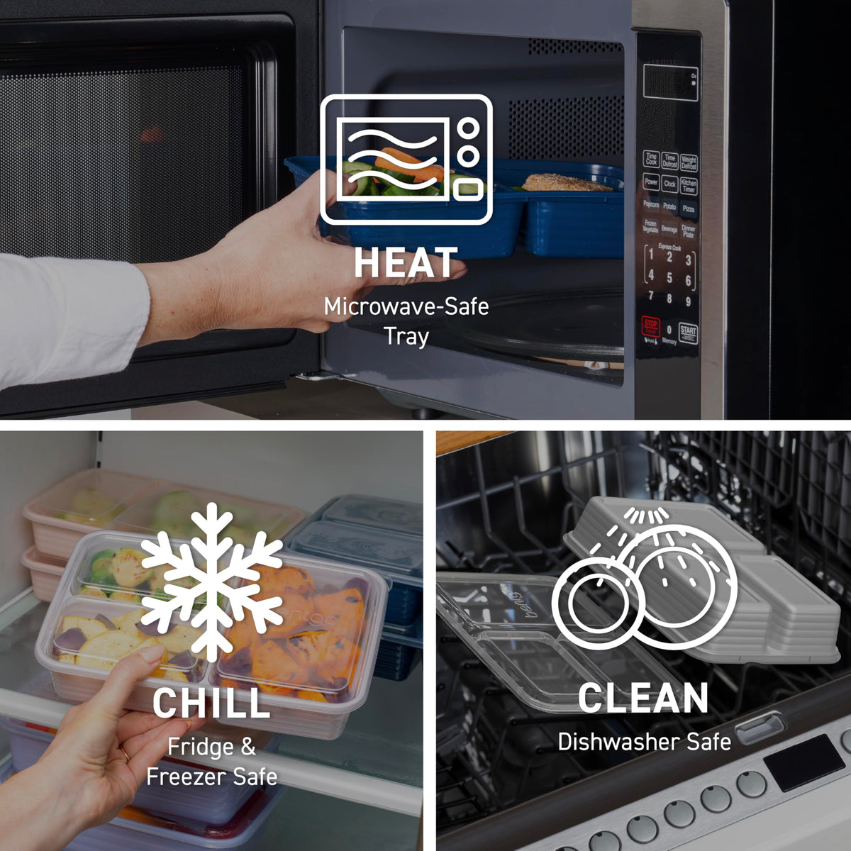 Bentgo Prep microwave and freezer-safe trays simplify reheating and storage.
