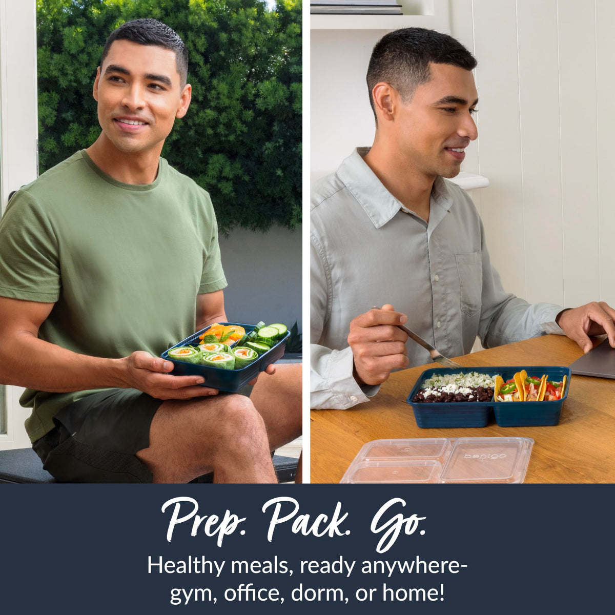 Bentgo Prep three-compartment trays aid portion control for balanced meals.