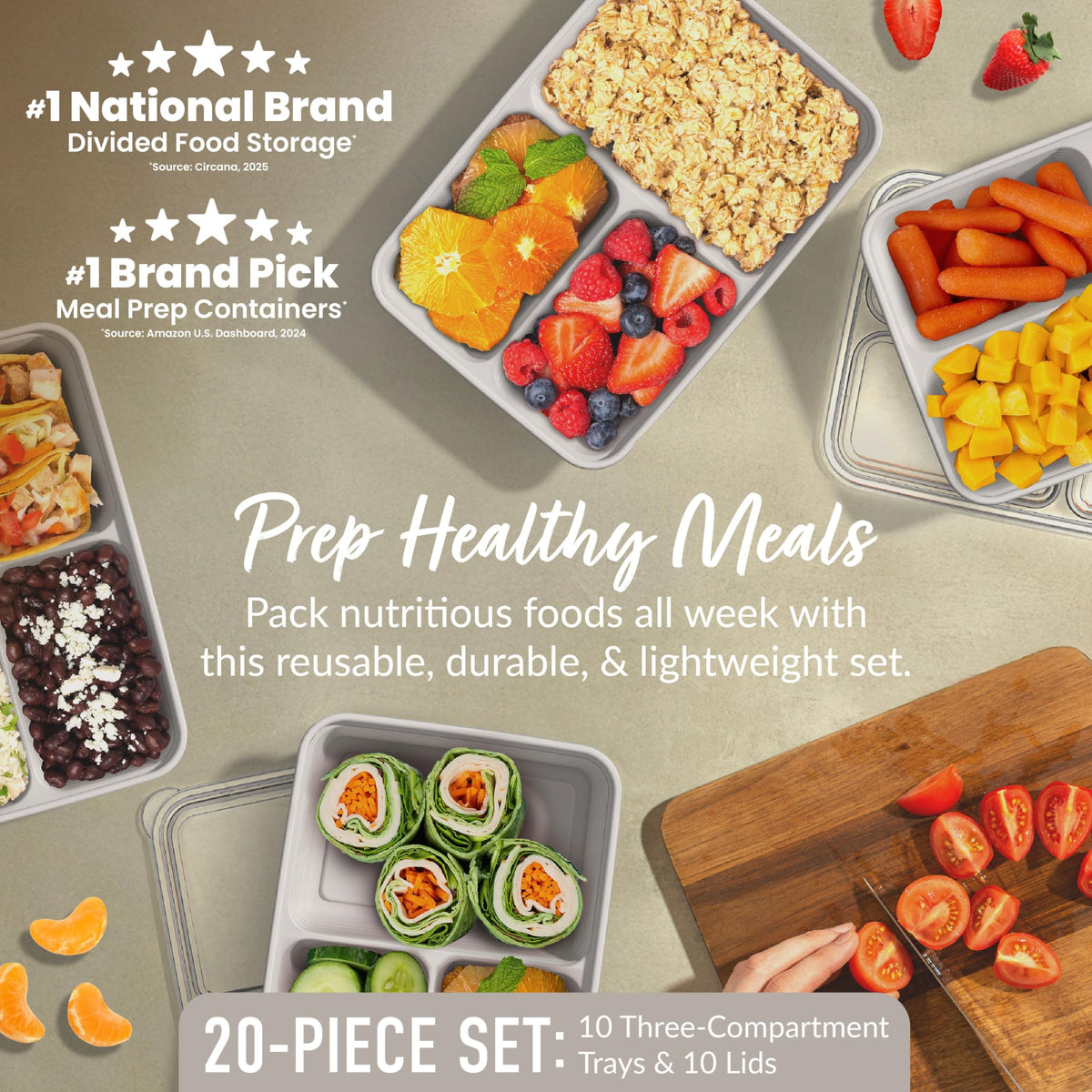 Bentgo Prep three-compartment trays keep portions organized and separated.