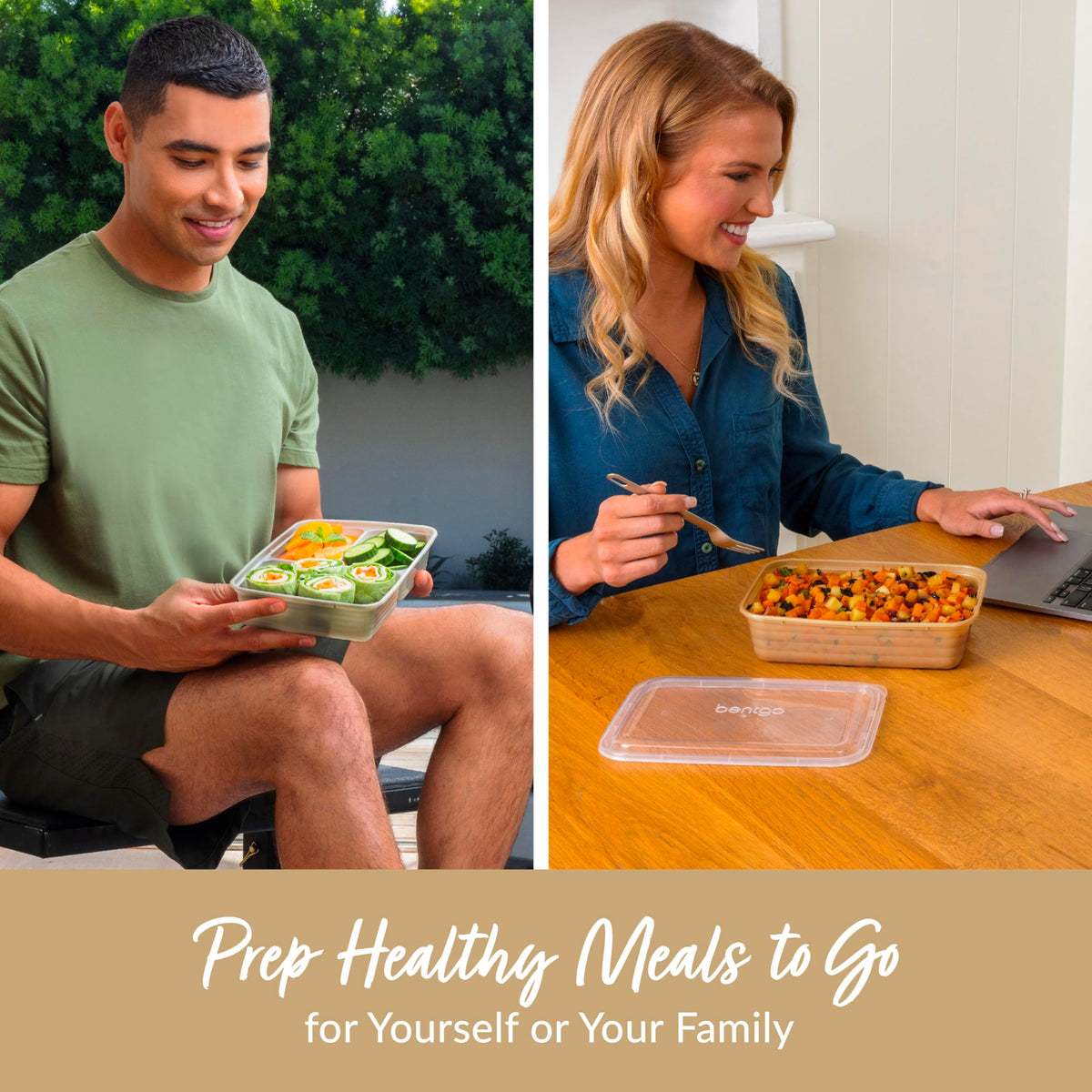 Bentgo Prep two-compartment tray keeps sides separated for balanced meals