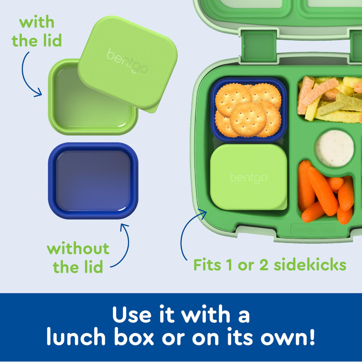Fits Bentgo Kids and Chill boxes for organized dips and snacks