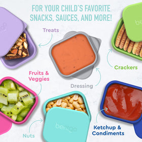 Bentgo Sidekicks nestled in a Bentgo Kids lunch box to separate dips.
