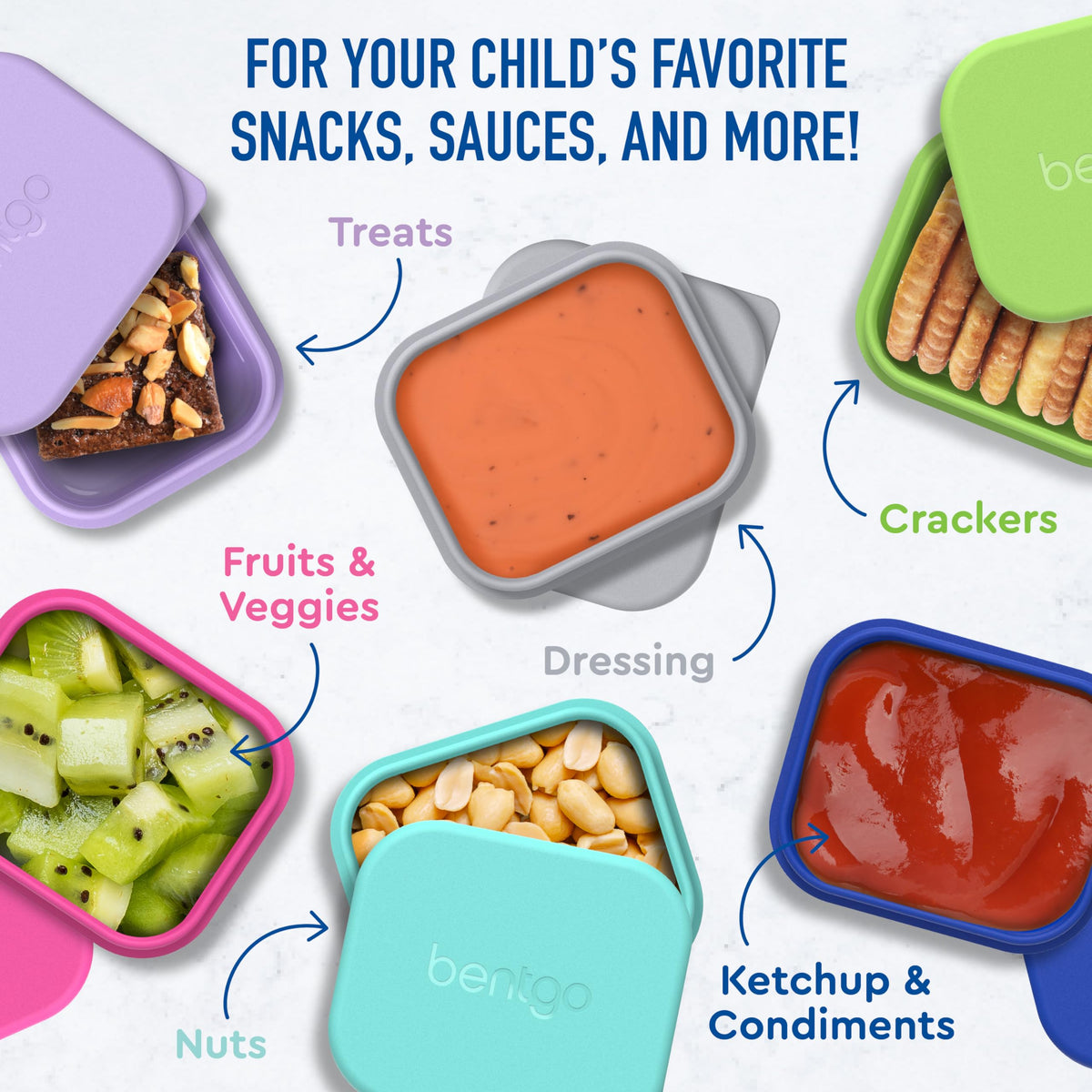Microwave and freezer safe silicone Sidekicks cups for reheating and freezing
