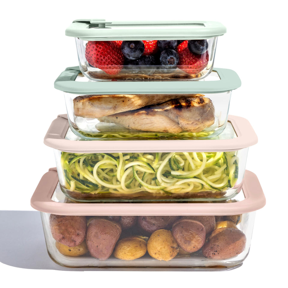 Bentgo Signature glass 8-piece set showcasing premium borosilicate containers for fresh meals.