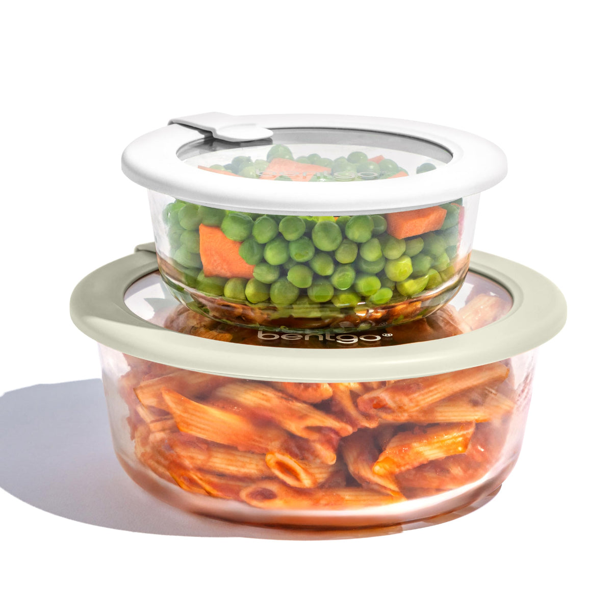 Bentgo Signature leak-proof glass containers with silicone lids for secure fridge-to-table storage.
