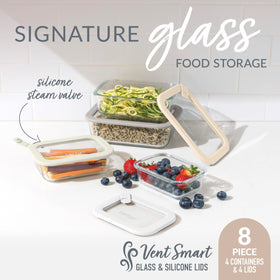 Bentgo Signature medium rectangle glass container offers clear visibility and stackable meal storage.