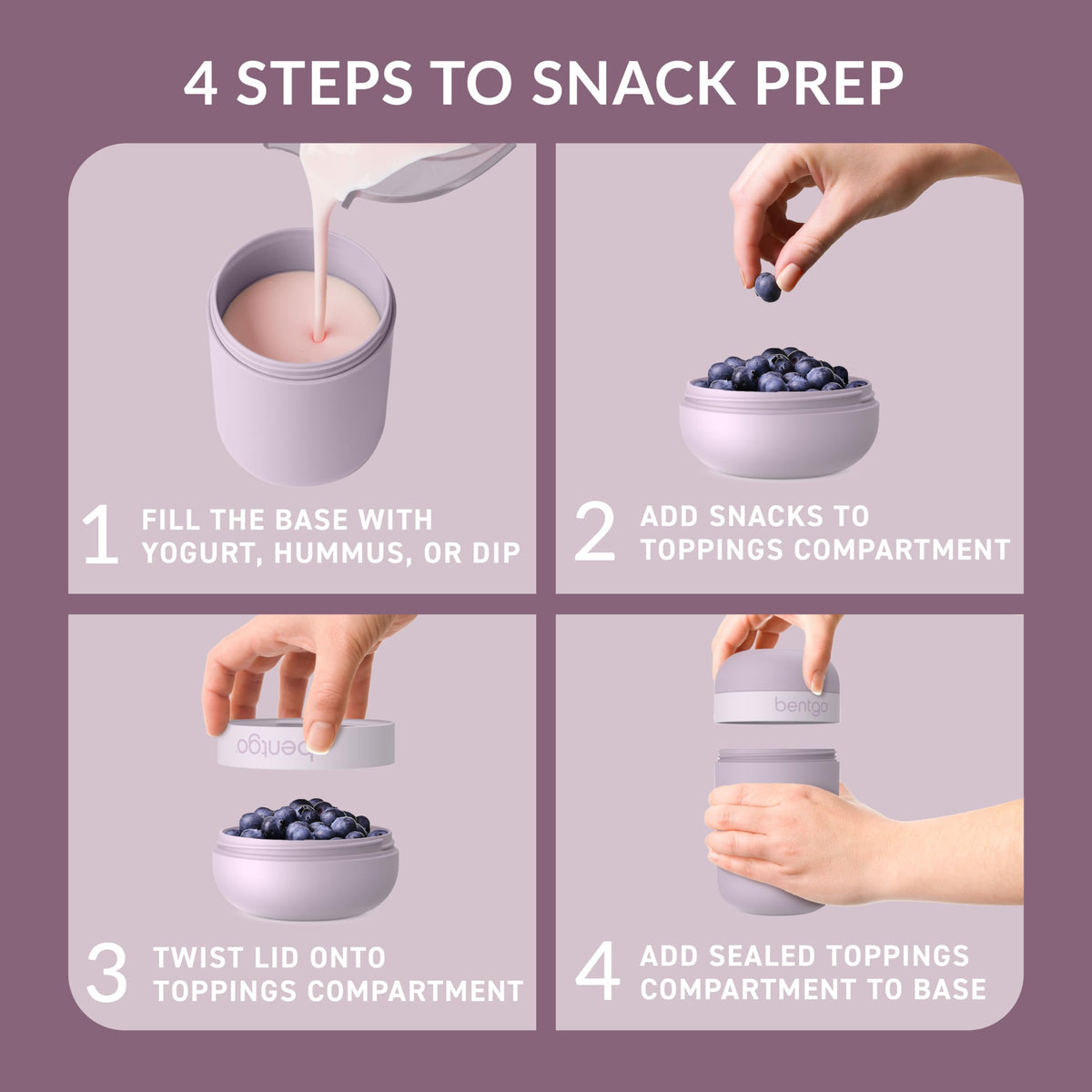  Bentgo Snack Cup dual-sealing lid preventing mix and spill.