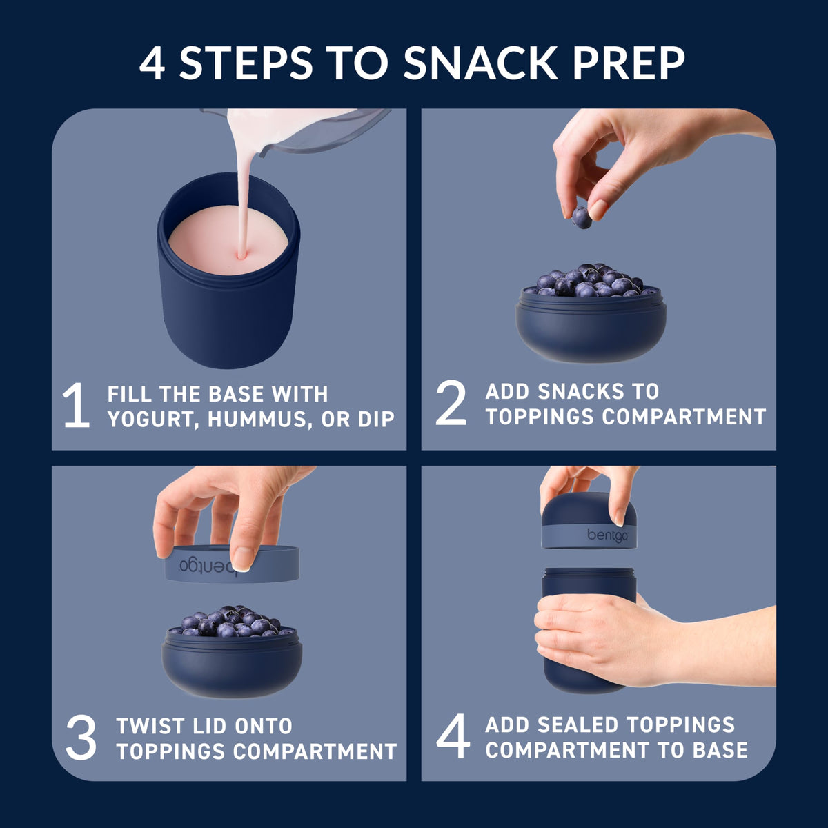 Bentgo Snack Cup with dual-sealing lid protects mix from spills.