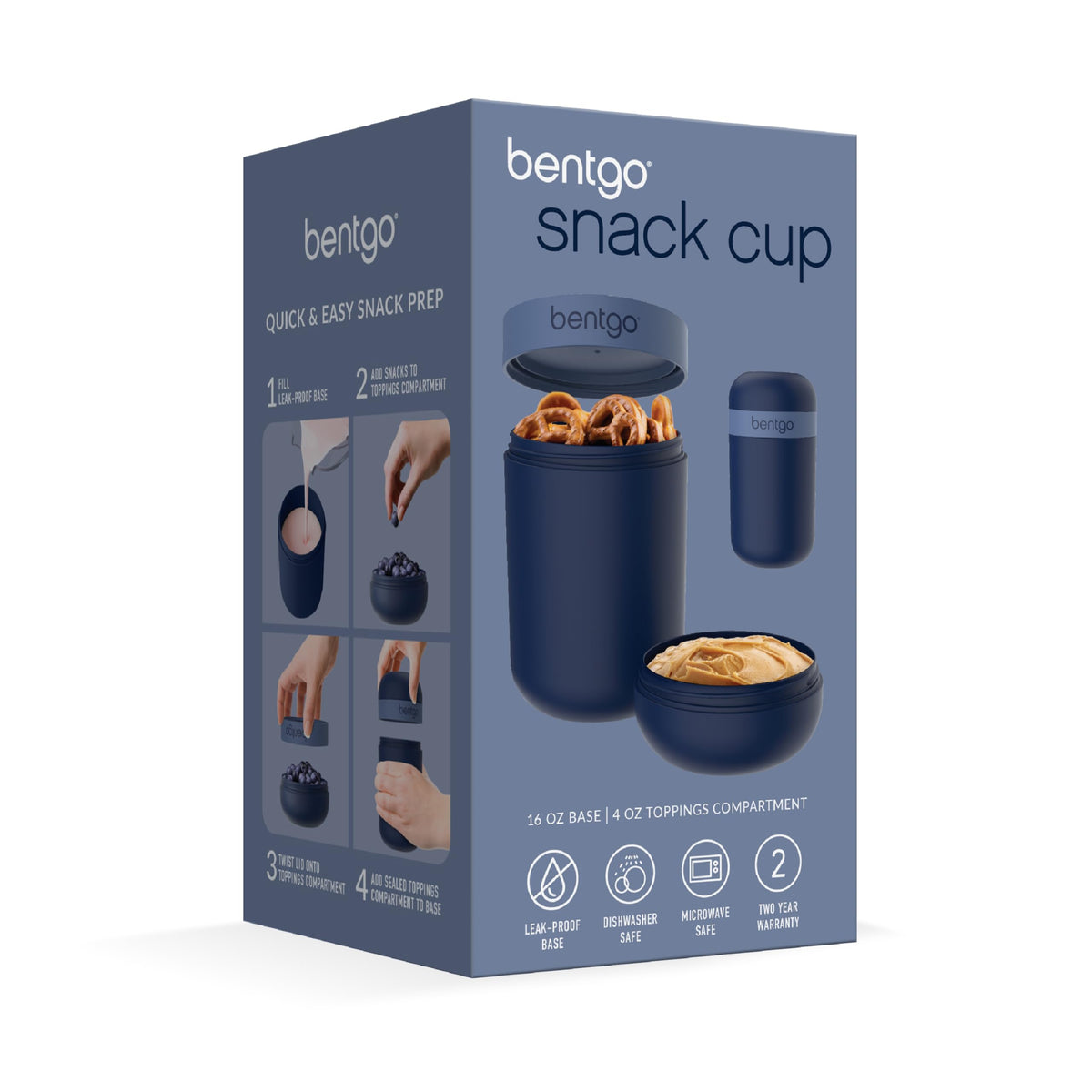 Bentgo Snack Cup in navy shows premium two-tone matte finish.
