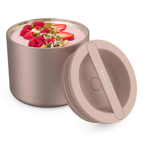 Bentgo rose-gold stainless insulated container full view showing design and temperature capability