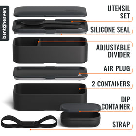 Bentoheaven Bento Box lids and dip container prevent spills during commutes.