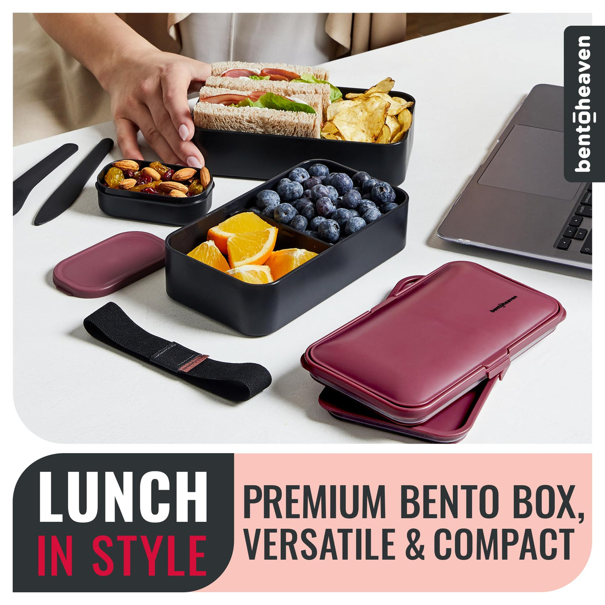 Bentoheaven leakproof lunch box with air vent for mess-free transport.