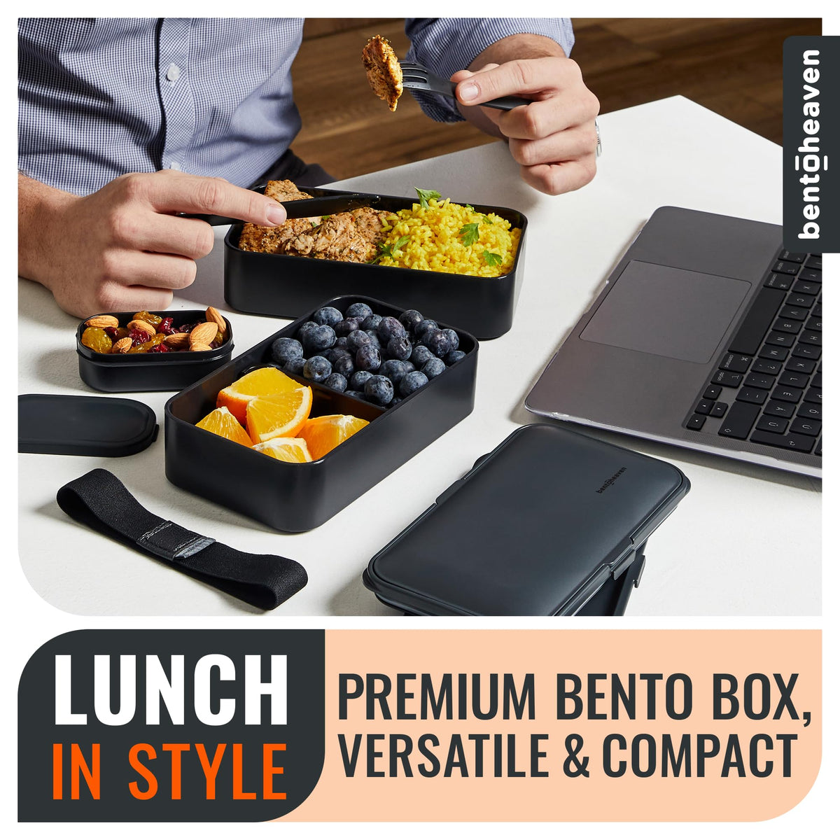 Bentoheaven Premium Bento Box with stackable compartments keeps meals organized.