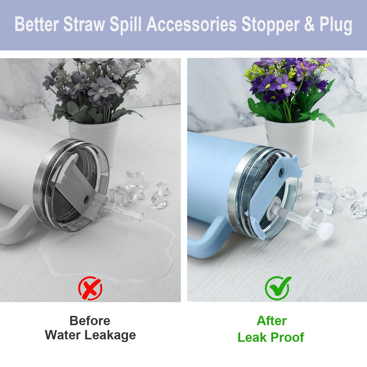 Beonsky red leak-proof plug seals Stanley lid to prevent spills.