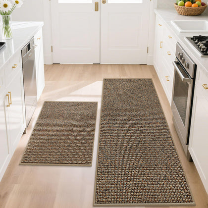 BEQHAUSE kitchen rugs absorbent close-up highlights dense fibers for quick spill absorption.