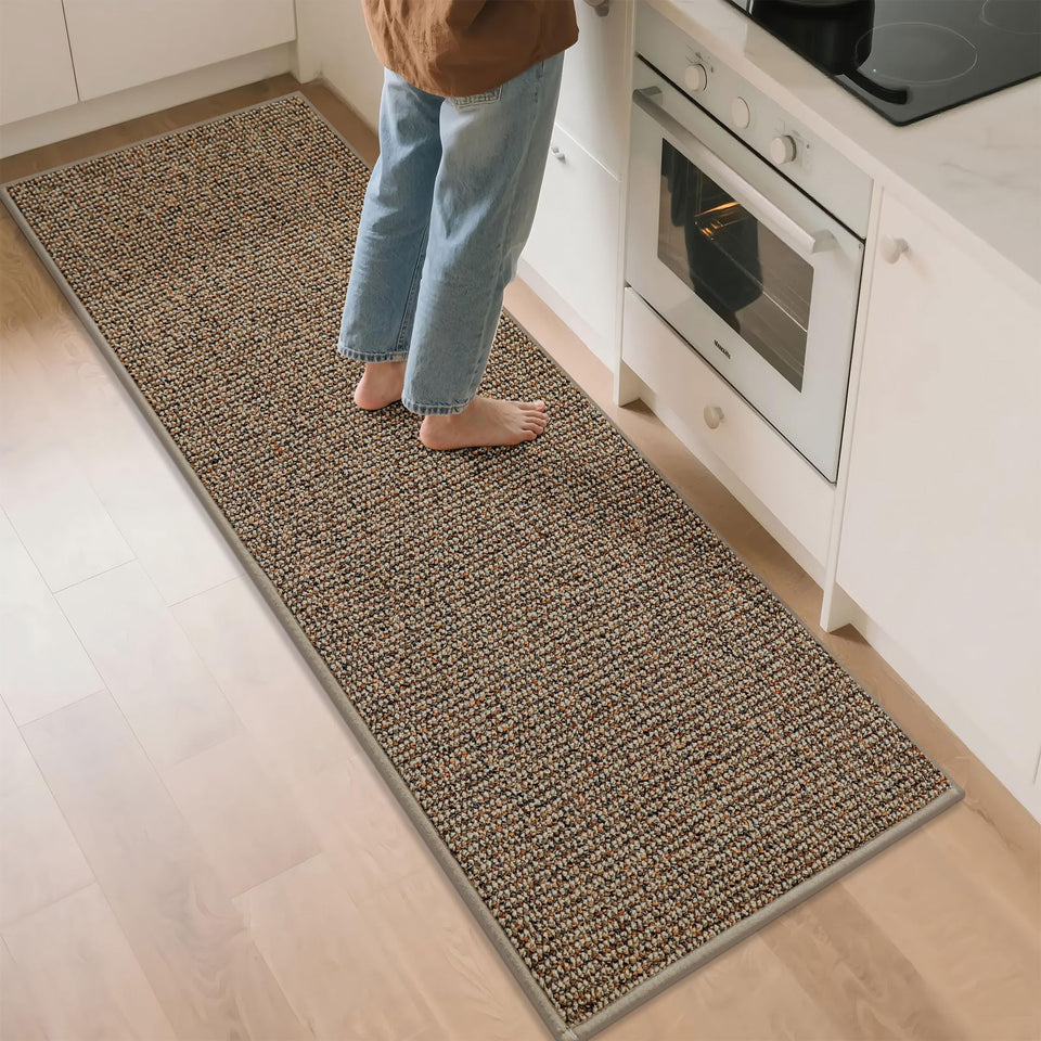 BEQHAUSE kitchen runner taupe 24x72 absorbs spills and protects floors.