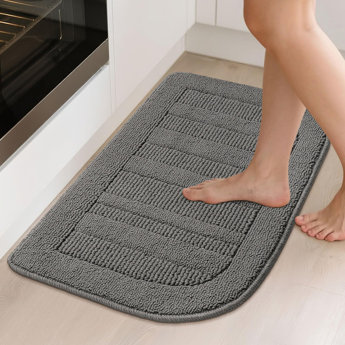 BEQHAUSE absorbent kitchen mat in grey resisting stains for easy upkeep