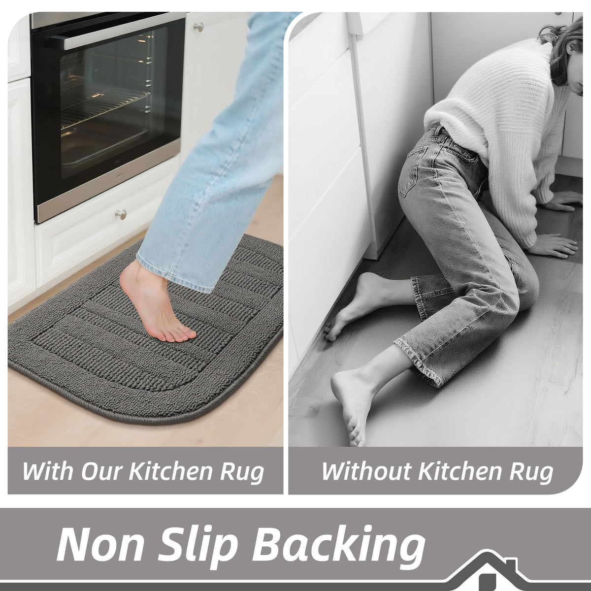 BEQHAUSE grey kitchen mat protects floors from spills and dampness
