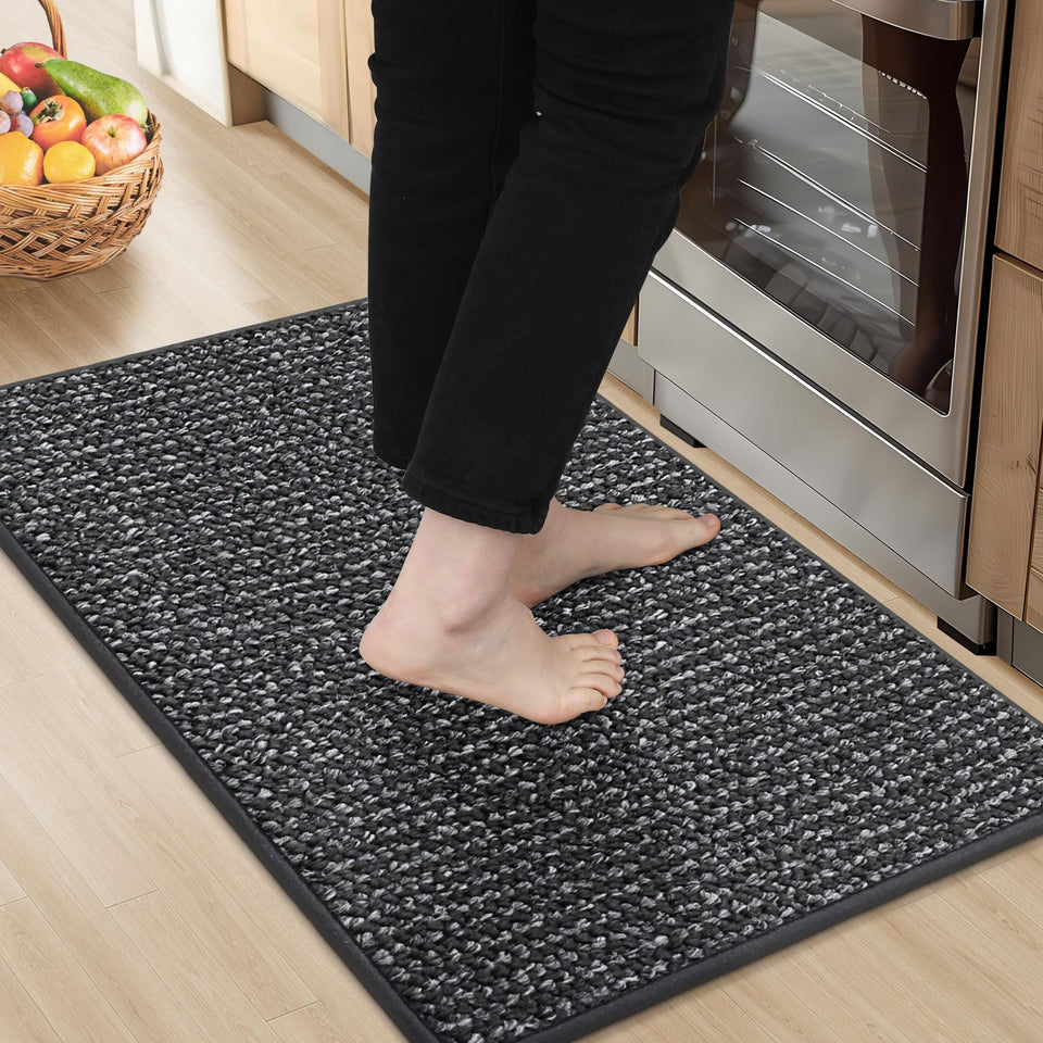 BEQHAUSE kitchen rug in charcoal with absorbent pile protecting floors