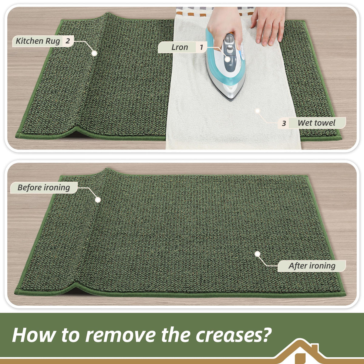 BEQHAUSE green kitchen rug complements modern kitchen decor