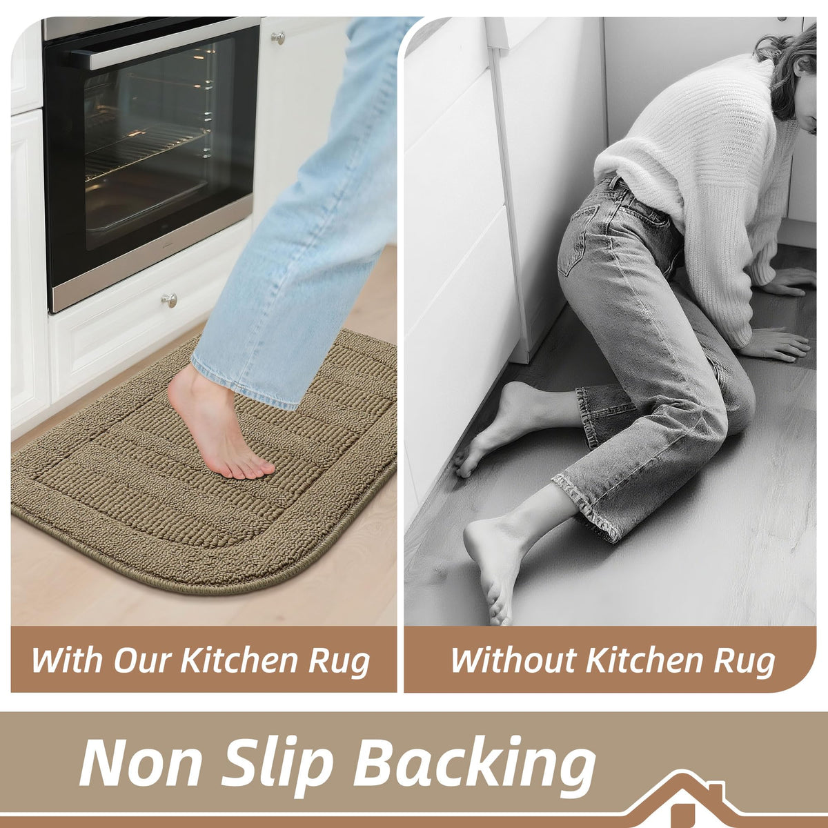 BEQHAUSE machine-washable kitchen rug for easy cleaning and quick refresh.